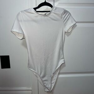 White short sleeve mock neck bodysuit